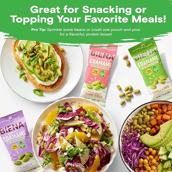 Biena Crispy Roasted Edamame Beans Snack ??High Protein Low Carb Snack for Adults & Kids, 12g-13g Protein per Serving - Made w/Avocado Oil ??Vegan, Gluten-Free ??18-Pack 1.05oz Variety Pack