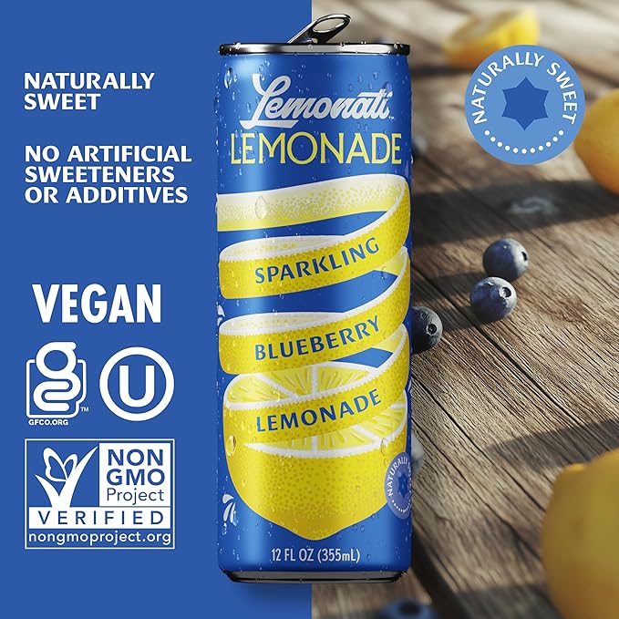 Lemonati Lemonade Sparkling Blueberry Lemonade, No Artificial Sweeteners or Flavoring, Gluten-Free