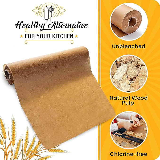 Unbleached Parchment Paper for Baking ??2-Pack 520 Sq.Ft Total - 15 in x 210 ft Baking Paper Roll with Cutter, Non-Stick Brown Parchment for Baking, Cooking, Grilling, Steaming by Baker?™s Signature