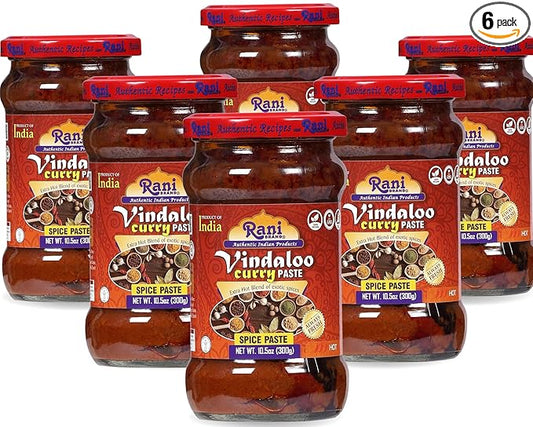 Rani Vindaloo Curry Cooking Spice Paste, Hot! 10.5oz (300g) Glass Jar, Pack of 5+1 FREE ~ No Colors | All Natural | NON-GMO | Kosher | Vegan | Gluten Free | Indian Origin
