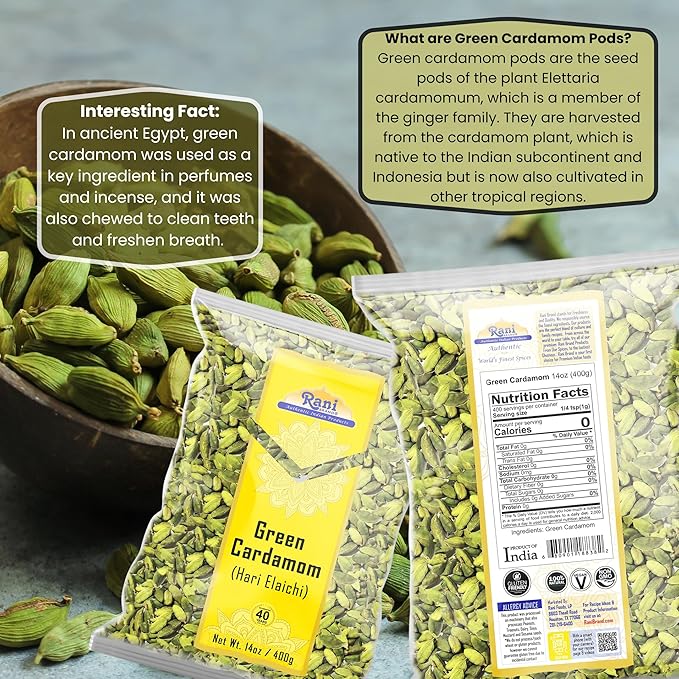 Rani Green Cardamom Pods Spice (Hari Elachi) 14oz (400g) ~ All Natural | Vegan | Gluten Friendly | NON-GMO | Product of India