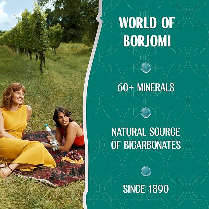 BORJOMI Sparkling Mineral Water, Bottled from Georgian Volcanic Springs, Naturally Carbonated, Plain, Unflavored, Plastic Bottles, 25.3 fl oz, 6 Pack