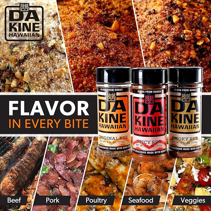 Da Kine Hawaiian Premium BBQ Dry Rub Seasoning Pack - Authentic BBQ Seasoning Blend - Perfect Gourmet Rub Spices for Smoking, Grilling & Cooking, Gluten-Free, Low Sodium, No MSG - Gift Pack (4 oz - 3 Pack)