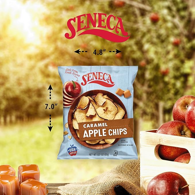 Seneca Caramel Apple Chips | Made from Fresh Apples | 100% Red Delicious Apples | Yakima Valley Orchards | Crisped Apple Perfection | Foil-Lined Freshness Bag | 0.7 ounce (Pack of 24)