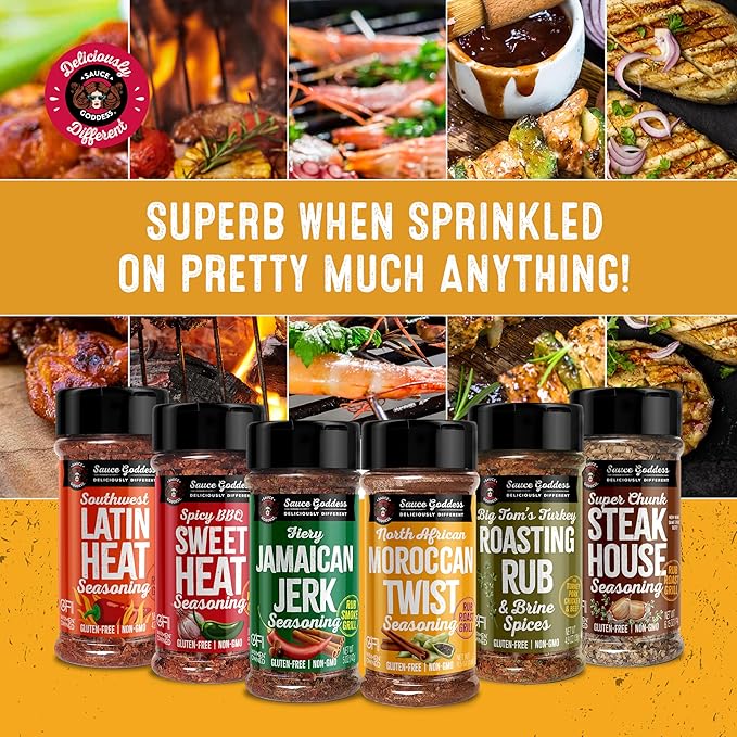 Sauce Goddess - Spice 6-Pack Sampler - Seasonings & Spices Gift Set, No Additives, Non-GMO, Gluten-Free, Shaker Set (6 pcs)