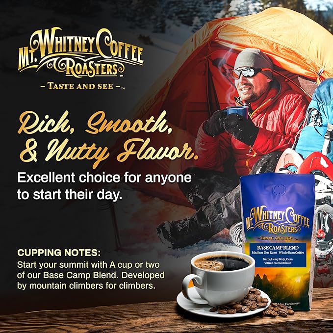 Mt. Whitney Base Camp Blend Whole Bean Coffee - Medium Dark Roast, Low Acid - 2 Pound (Pack of 1)