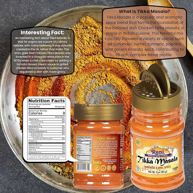 Rani Tikka Masala Indian 7-Spice Blend 3oz (85g) PET Jar ~ All Natural | Salt-Free | Vegan | No Colors | Gluten Friendly | NON-GMO | Indian Origin
