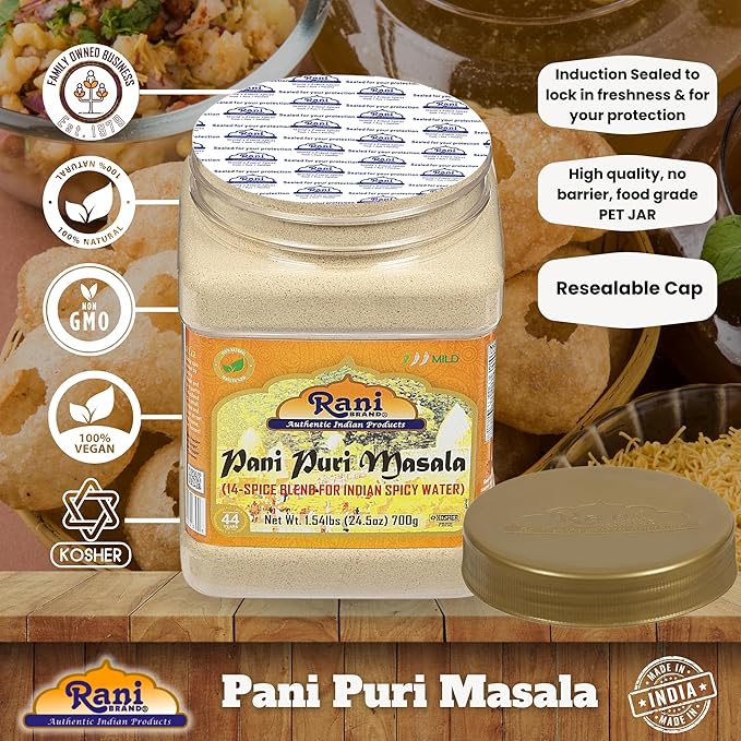 Rani Pani Puri Masala (14-Spice Blend for Indian Spicy Water) 24.5oz (1.54lbs) 700g PET Jar ~ All Natural | Vegan | No Colors | Gluten Friendly | NON-GMO | Kosher | Indian Origin, gol gappa