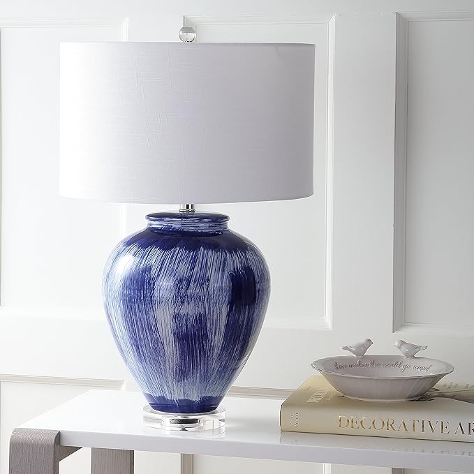 JONATHAN Y JYL5013A Wayland 26" Ceramic LED Table Lamp Transitional Glam Bedside Desk Nightstand Lamp for Bedroom Living Room Office College Bookcase LED Bulb Included, Seaside Blue