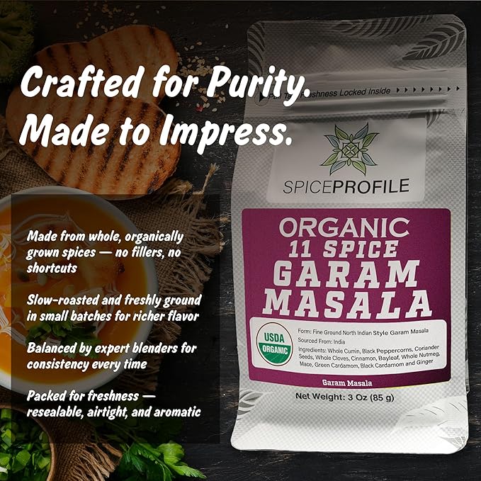 Spice Profile USDA Organic 11-Spice Garam Masala, 3 oz, Lab Tested for Heavy Metals, Salt Free, North Indian Style