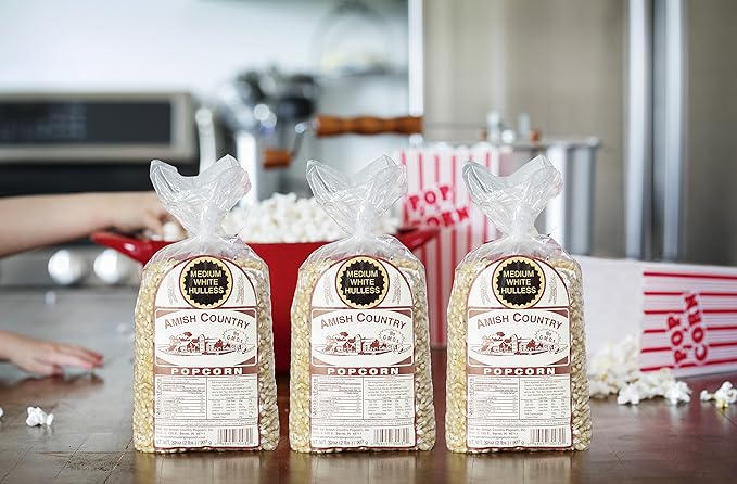 Amish Country Popcorn | 3-2 lb Bags | Medium White Popcorn Kernels | Old Fashioned, Non-GMO and Gluten Free (3-2 lb Bags)
