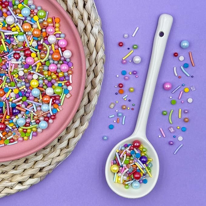 Rainbow Sprinkles for Cake Decorating, Pastel Jimmies and Pearls Sprinkles Mix for Donut Cookie Baking Brownies Cupcake Ice Cream Toppings