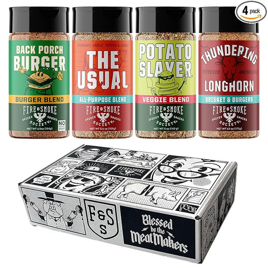 Fire & Smoke Society Burger & Fries Seasoning Variety Pack | BBQ Rubs and Seasonings for Smoking and Grilling | Gifts for Dad, Grilling Accessories, Large (4-Pack)