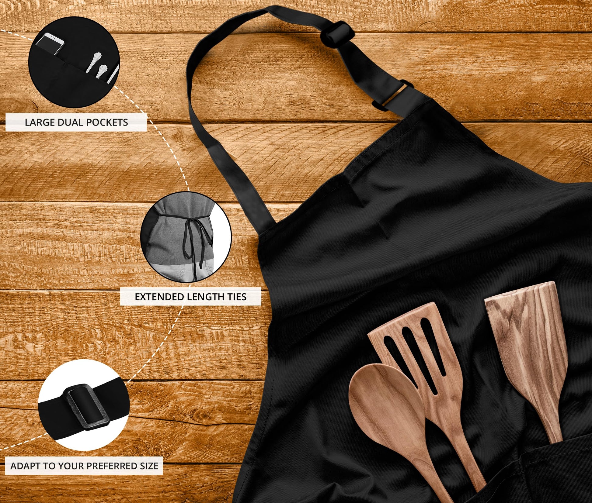 Utopia Kitchen Bib Aprons 10 Pack Adjustable With 2 Pockets Black