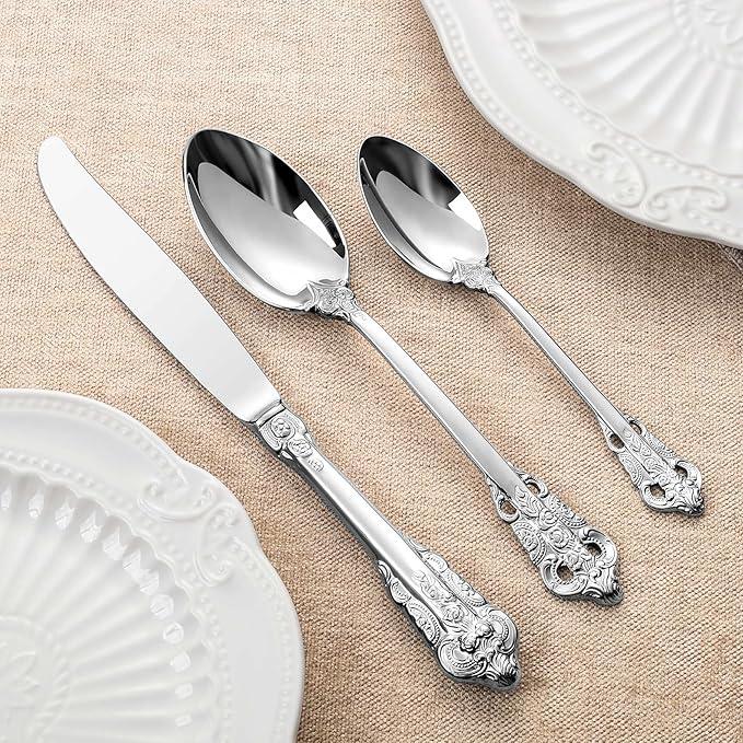 KEAWELL Luxury 7" Tea Spoon, Set of 4, 18/10 Stainless Steel, Sturdy Dessert Spoon, Gorgeous Design with Exceptional Mirror Polished Finish (Silver)