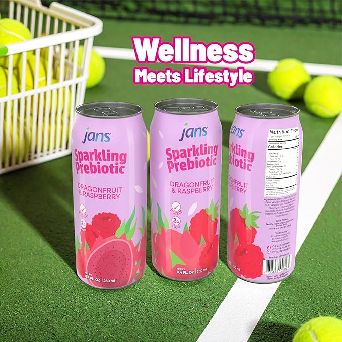 Jans Sparkling Prebiotic Soda Beverage ??Dragonfruit & Raspberry 8.4 Fl Oz (6-Pack) ??Low Calorie, NO Added Sugar, Non-GMO Sparkling Fruit Beverage, Gut Health Support