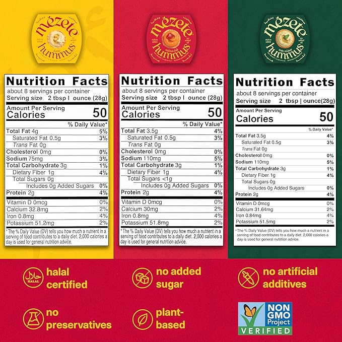 Mezete All-Natural Dip Snack Pack | No Added Oils | Preservatives-Free Variety Pack | Halal | Vegan Dips & Spreads | Authentic Middle Eastern Taste | Great for Pita, Chips & Charcuterie | Pack of 6