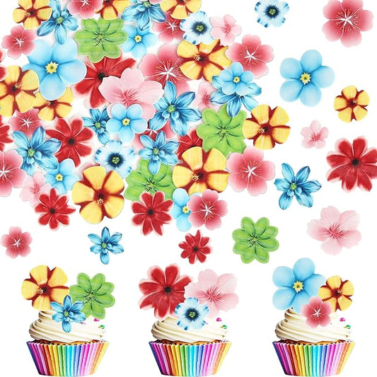 72 PCS Edible Flowers Cupcake Toppers Edible Wedding Engagement Flowers Cupcake Decorations Wafer Paper Flowers Cupcake Picks for Baby Shower Wedding Birthday Party Cake Food Decorations Supplies