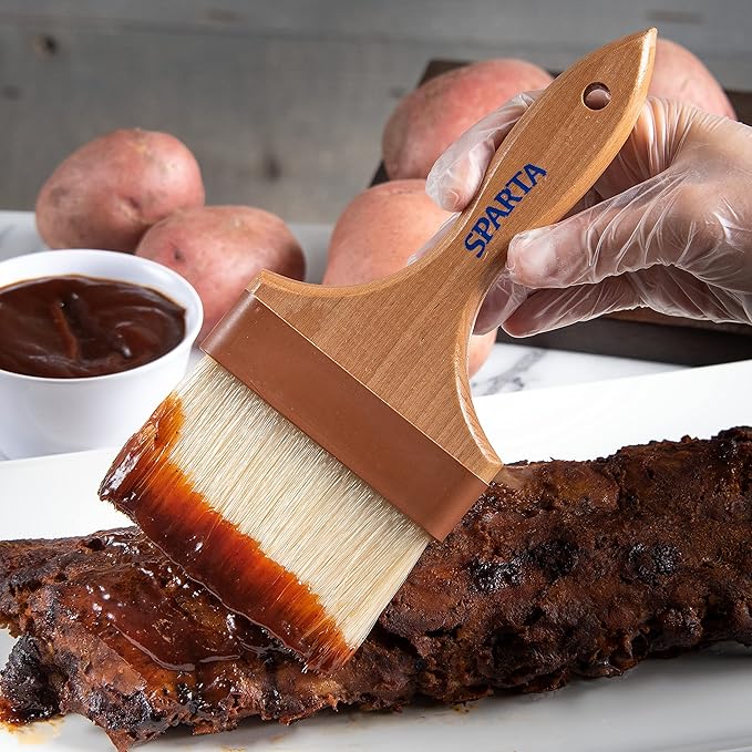 SPARTA 4037600 Boarhair Basting Brush, Flat Brush with Flat Brushhead, 9.25"L x 4"W, Wood Handle