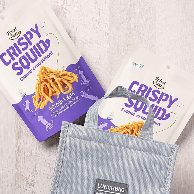 Calamari Chips Made with Real Squid [ 3 PACK ] Crunch + Crispy Healthy Snacks, Low Calorie Finger Food, Asian Snack ON THE GO by [FRIED SEA] <180 calories> Made in Korea
