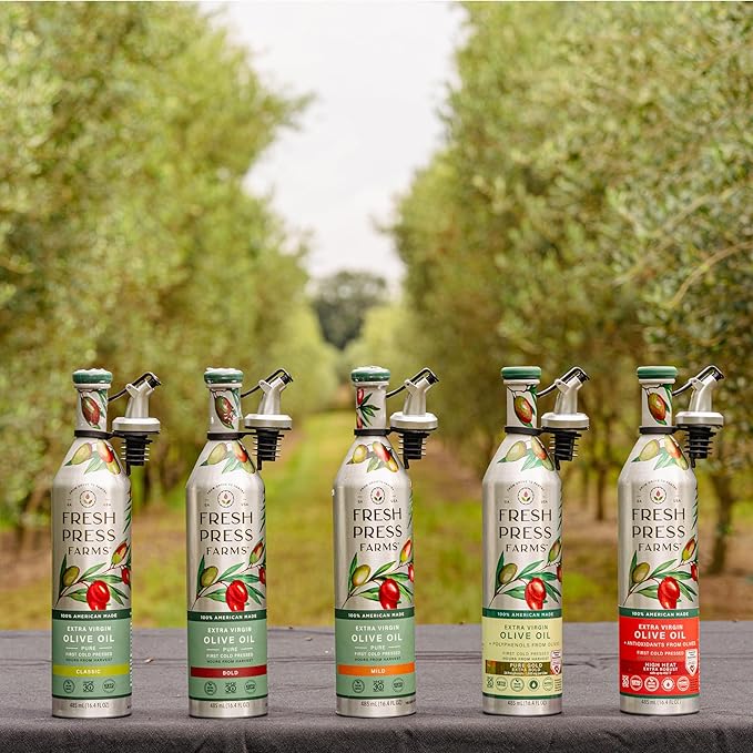 Fresh Press Farms Cold Pressed High Heat Extra Virgin Olive Oil for Pan Frying and Grilling, 16.4 Fl Oz (Pack of 2), Georgia Grown, 100% American Made, Unrefined, Certified Whole30, Non-GMO, Keto, Paleo, Gluten Free