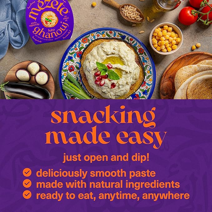 Mezete Gourmet Dips | No Added Oils or Sugar | Roasted Eggplant Spread and Dip | Authentic Middle Eastern | Baba Ganoush | Ready to Serve | Smoky Flavor | Non-GMO | Gluten Free | 180g (Pack of 6)