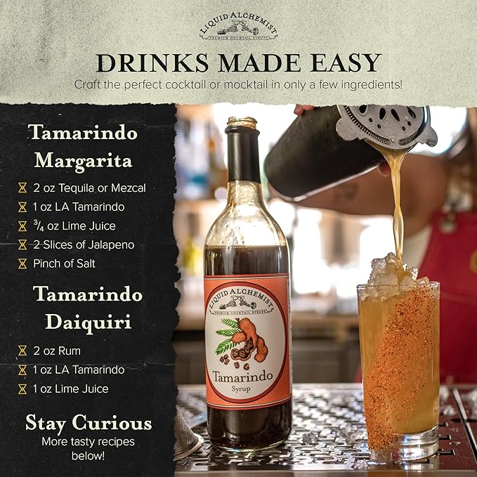 Liquid Alchemist Tamarind Syrup for Cocktails - Real Ingredients Make our Tamarindo Syrup the Perfect Spicy Margarita Mix - Made Fresh with All Natural Tamarind Concentrate (25.4 oz)