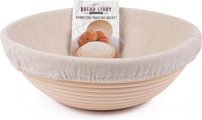 Bread Story Round Banneton Bread Proofing Basket Set ??Handmade Rattan Brotform Dough Bowl with Cloth Liner, Sourdough Tools & Baking Supplies for Home Bakers ??Baking Kit, 10 Inch