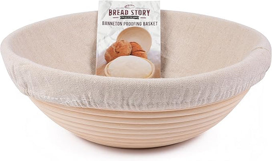 Bread Story Round Banneton Bread Proofing Basket Set ??Handmade Rattan Brotform Dough Bowl with Cloth Liner, Sourdough Tools & Baking Supplies for Home Bakers ??Baking Kit, 10 Inch