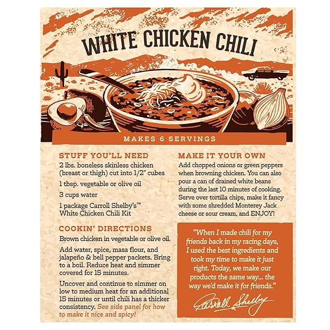 Carroll Shelby's Original Texas Brand White Chicken Chili Kit 3oz Box (Pack of 2)