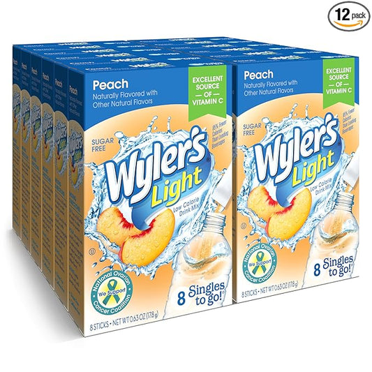 Wyler?셲 Light Singles-To-Go Sugar Free Drink Mix, Peach, 8 CT Per Box (Pack of 12)