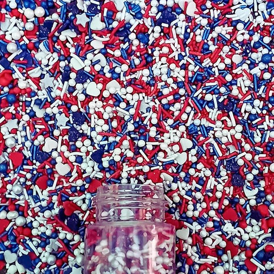 Confect Cake Mate Dessert Sprinkles ??Edible Red, White & Navy blue Heart, Star, Pearl & Vermicelli Sprinkles ??Toppings for Cake Decorating, Baking, Cupcakes, Cookies & Ice Cream | Vegan, Gluten-Free, Soy-Free, Dairy-Free, Palm Oil-Free- 4.2 Oz