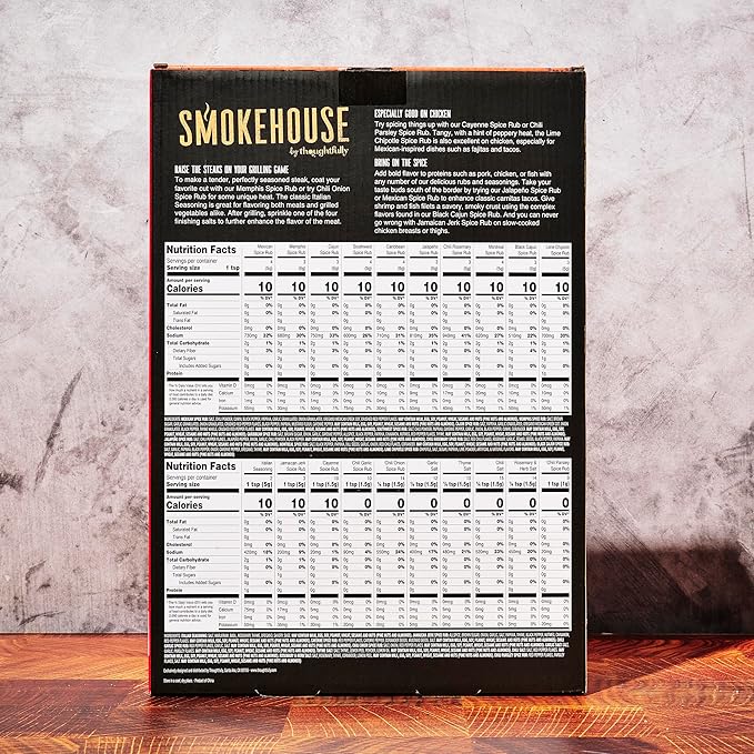 Smokehouse by Thoughtfully Holiday Ultimate Grilling Spice Seasoning Gift Set,Flavors Include Chili Garlic, Rosemary and Herb, Lime Chipotle and More, Christmas Wrap, Set of 20