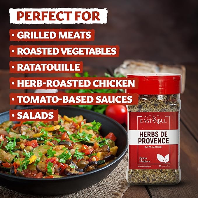 Eastanbul Herbs De Provence Seasoning, 2.3oz, Natural Herbes De Provence Seasoning Spice Blend, From France Culinary Tradition, Perfect for Grills, Roasts, Stew & Soups, Low Sodium, No Filler, No MSG