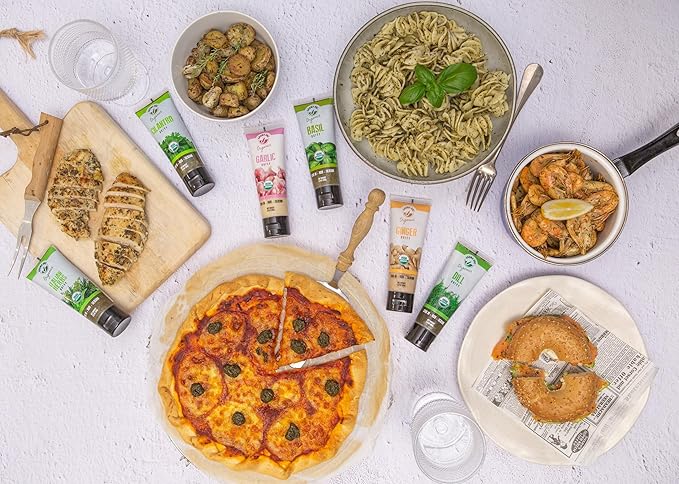 Aroma One Garlic Puree Paste - Organic Herb Concentrate for Cooking, Seasoning & Sauces - Fresh Flavor Enhancer, Non-GMO, Gluten-Free, Vegan - Easy Squeeze Tube, Kitchen Must-Have - 80g (2-Pack)