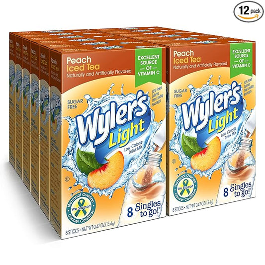 Wyler's Light Singles To Go Powder Packets, Water Drink Mix, 96 Single Servings, Peach Iced Tea, 7 Ounce (Pack of 12), 5.64 Ounce