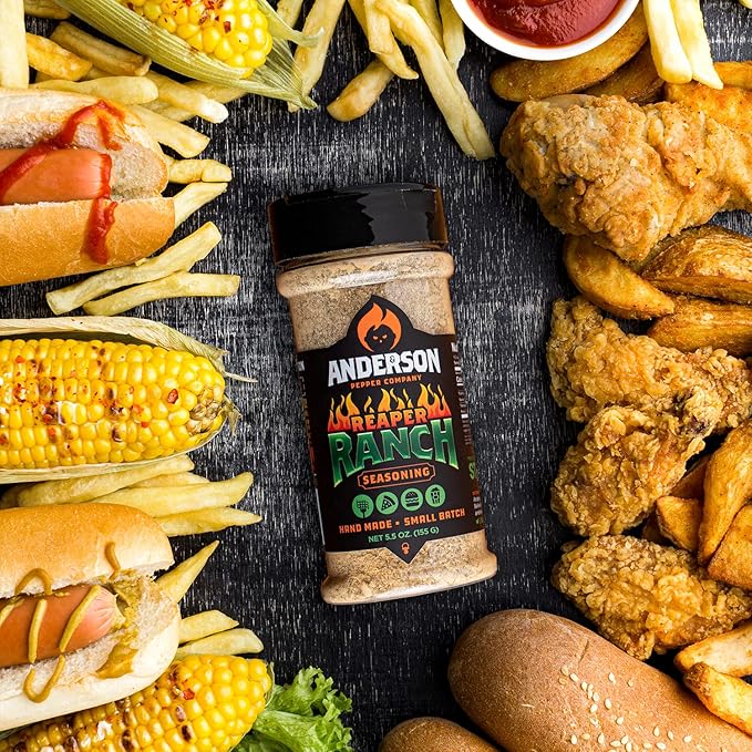 Anderson Pepper Company - Reaper Ranch Seasoning - Carolina Reaper Ranch All-Purpose Spicy Seasoning, Dip Mix, Rub for Grilling, Everyday Use, Sugar-Free, Gluten-Free 5.5 oz. Jar