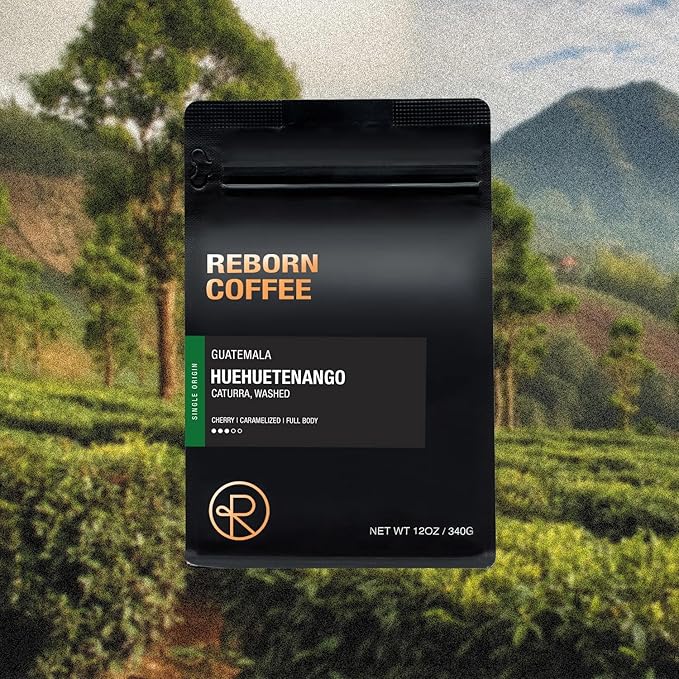 Reborn Coffee Specialty Whole Bean Coffee, Medium Roast, 12 Ounce, Guatemala Huehuetenango, Flavor Notes of Cherry, Caramelized, and Full Body