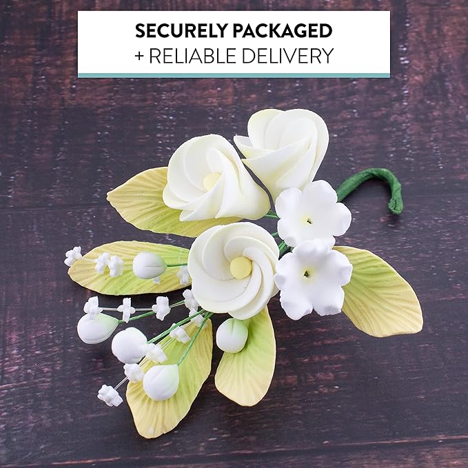 Global Sugar Art Tropical Frangipani Plumeria Cake Topper Sugar Cake Flowers Spray, Small, White with Yellow, 1 Count by Chef Alan Tetreault
