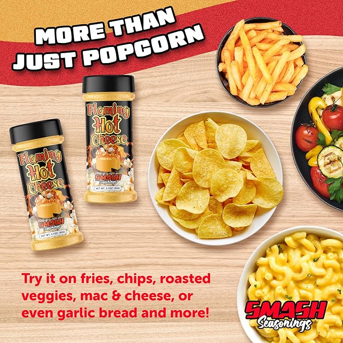 Flaming Hot Cheese Popcorn Seasoning Shaker ??2 Pack Spicy Bold Snack Blend with Premium Cheese & Chili Peppers ??Gourmet Sprinkle for Popcorn, Chips, Fries, Veggies, Pasta, Nachos, Party Snacks