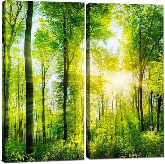 Forest Canvas Wall Art Decor - 24x24 Tree Landscape Picture - 2 Piece Set, Decorative Multi Panel Split Prints for Living Room, Kitchen, Bedroom, Office & Home Decor Gift