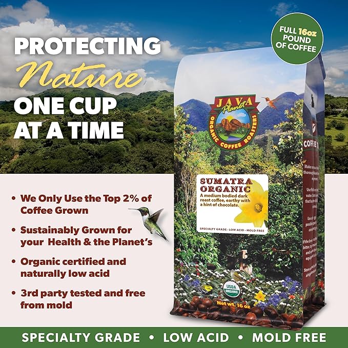 Low Acid Organic Coffee ??Whole Bean, Mold-Free & Stomach Friendly by Java Planet, Sumatran Single Origin Coffee, Dark Roast, Smooth Full Flavored, 2x1LB Bag