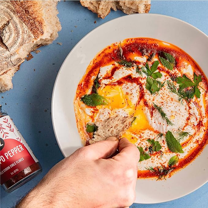 Aleppo Pepper by Z&Z | Mildly Spicy Aleppo Pepper Flakes (Pul Biber Turkish Spice) | Aleppo Pepper Spice for Lemon Butter Shrimp, Shakshuka, & Yogurt-Marinated Chicken | Syrian Aleppo Pepper, 2 Oz