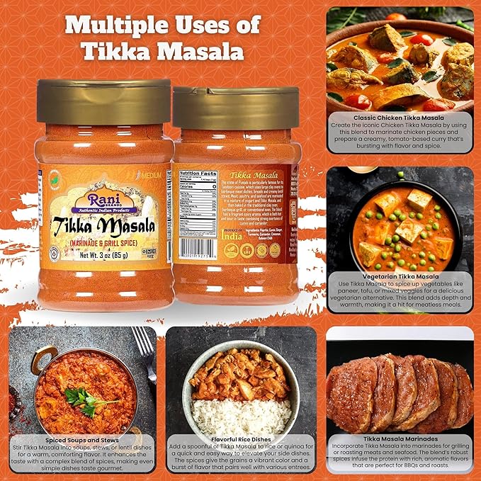 Rani Tikka Masala Indian 7-Spice Blend 3oz (85g) PET Jar ~ All Natural | Salt-Free | Vegan | No Colors | Gluten Friendly | NON-GMO | Indian Origin