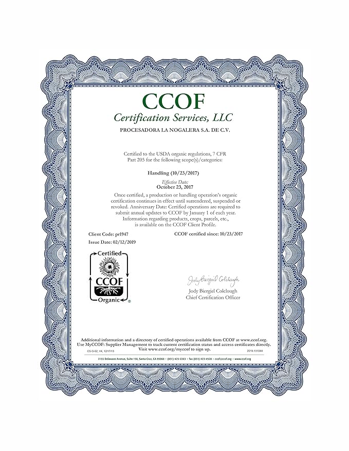 La Nogalera Organic Pecans - USDA Certified Organic Halves in 5 lbs vacuum sealed bag. Pecan nut halves, No Shell, Non-GMO, No Preservatives, Unpasteurized, Kosher and Halal and Ketogenic friendly