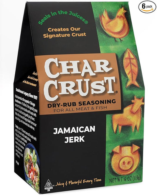 Char Crust Dry-Rub Seasonings Jamaican Jerk | All-in-one seasonings | Perfect for Chicken, Shrimp, Salmon, Pork | Signature Crust that Seals in the Juices, 4 Ounce (Pack of 6)