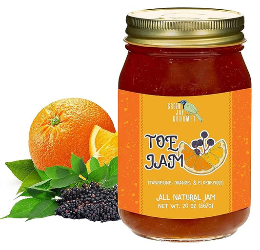 Green Jay Gourmet TOE Jam - All-Natural Fruit Jam - Tangerine, Orange & Elderberry Jam - Vegan, Gluten-free Fruit Jam - Contains No Preservatives - Elderberry & Orange Jam Made in USA - 20 Ounces