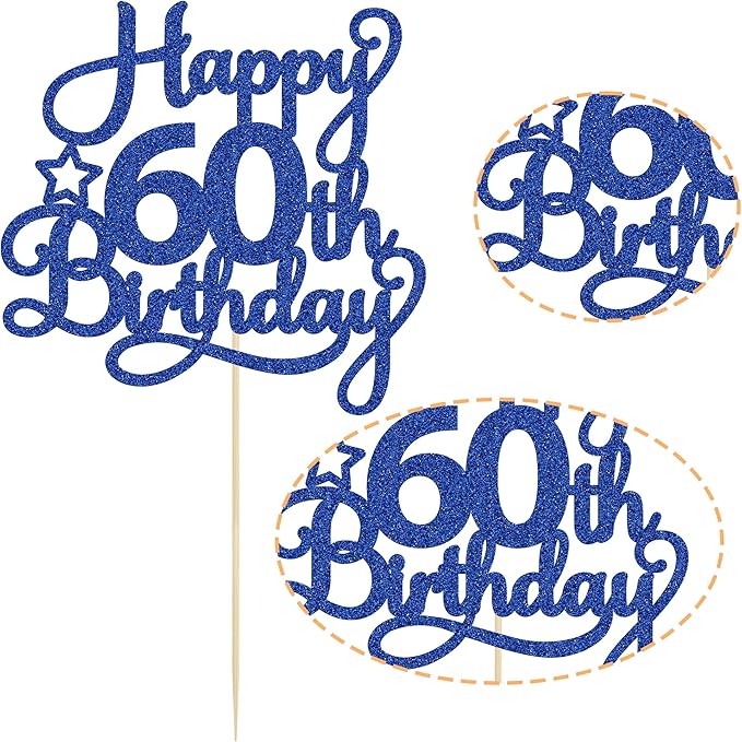 1 Pack Happy 60th Birthday Cake Topper Blue Glitter 60 & Fabulous Cheers to 60 Years Old 60th Birthday Cake Pick for Celebrating 60th Birthday Anniversary Party Cake Decorations Supplies