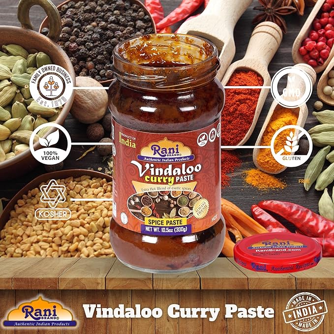 Rani Vindaloo Curry Cooking Spice Paste, Hot! 10.5oz (300g) Glass Jar ~ No Colors | All Natural | NON-GMO | Vegan | Kosher | Gluten Free | Indian Origin
