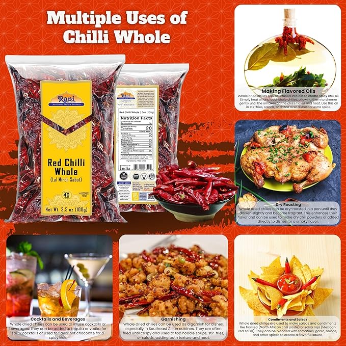 Rani Chilli Whole (Lal Mirch Sabut) 3.5oz (100g) ~ All Natural | Vegan | No Colors | Gluten Friendly | NON-GMO | Kosher